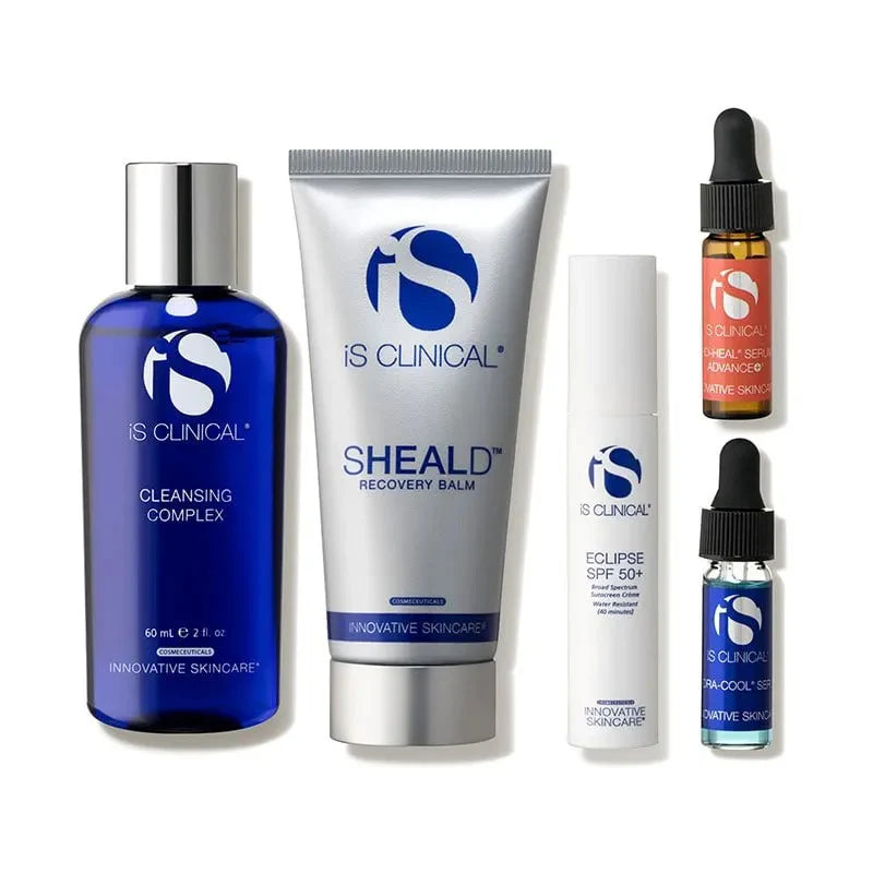 iS Clinical Pure Care Collection Post-Procedure Home Regimen features advanced formulas designed to nourish, condition, and fortify compromised or intolerant skin. Ideal for post-laser, abrasion, and chemical treatments, this easy-to-follow regimen cleanses, hydrates, and protects your skin to optimize the healing process. Skin has been shown to experience less visible irritation, peeling, and fewer side effects following aesthetic treatments.