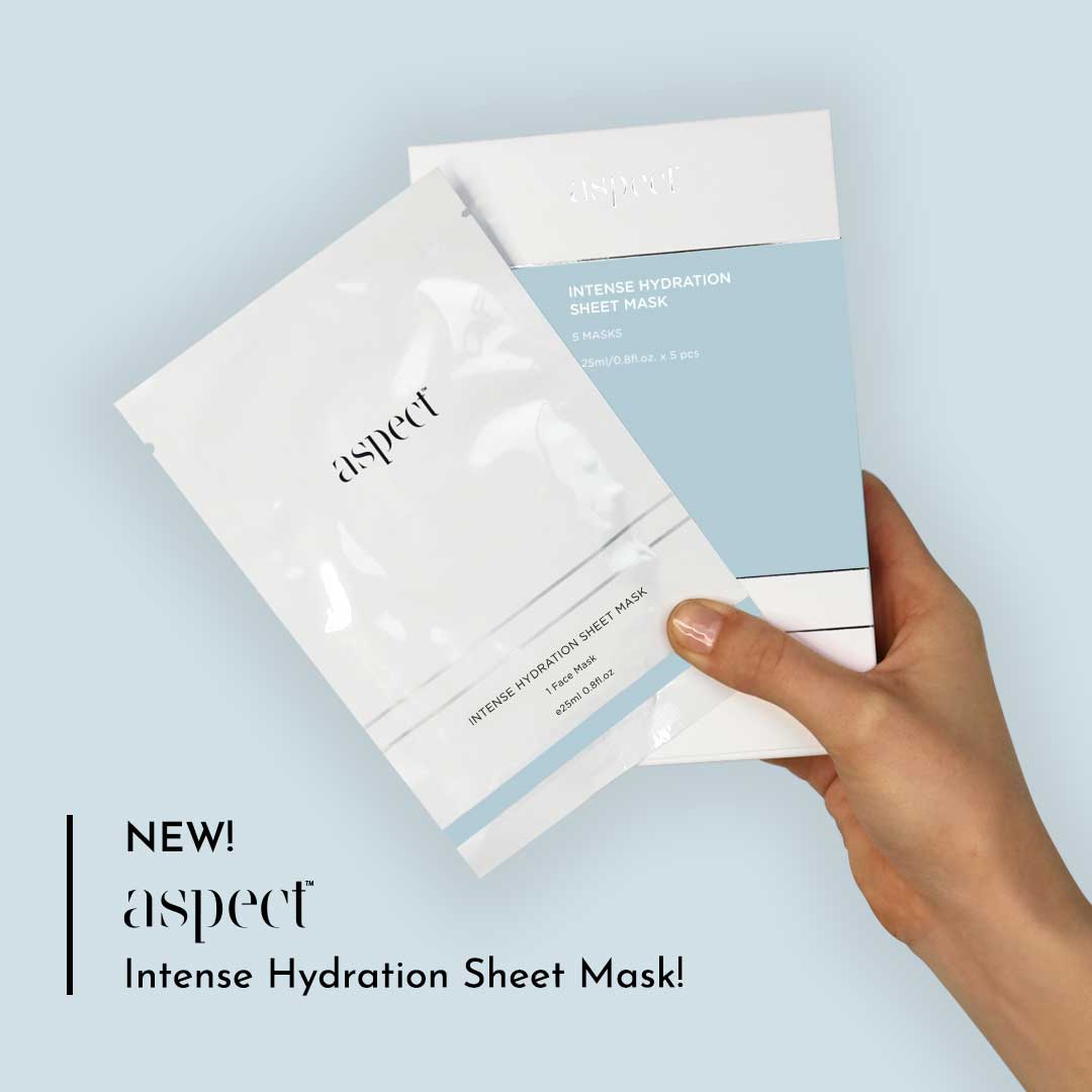 Aspect Intense Hydrating Sheet Mask - A luxurious sheet mask enriched with vitamins, minerals, botanical actives and hyaluronic acid to soothe, nurture, and deliver intense hydration for dewy, glowing skin. Made with a soft, eco-friendly bamboo & cellulose sheet that conforms to the contours of your face, ensuring maximum coverage to deliver active ingredients to the eye contours and face.