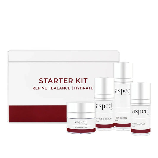 Embark on your skin journey with Aspect Dr Starter Kit, a collection of results-driven hero products that smooth, protect, brighten and nourish. Complete with a purifying cleanser, superior vitamin C serum, smoothing retinol serum and anti-ageing moisturiser, Starter Kit is the ideal solution to achieving plump and youthful-looking skin.
