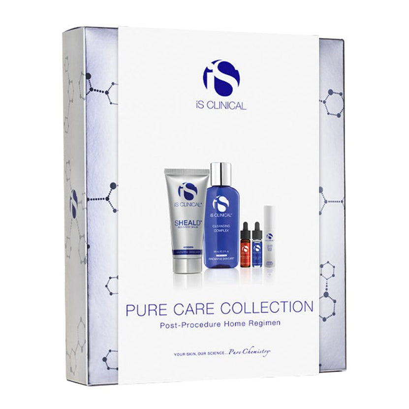 iS Clinical Pure Care Collection Post-Procedure Home Regimen features advanced formulas designed to nourish, condition, and fortify compromised or intolerant skin. Ideal for post-laser, abrasion, and chemical treatments, this easy-to-follow regimen cleanses, hydrates, and protects your skin to optimize the healing process. Skin has been shown to experience less visible irritation, peeling, and fewer side effects following aesthetic treatments.