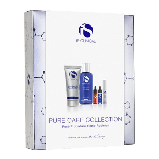 iS Clinical Pure Care Collection Post-Procedure Home Regimen features advanced formulas designed to nourish, condition, and fortify compromised or intolerant skin. Ideal for post-laser, abrasion, and chemical treatments, this easy-to-follow regimen cleanses, hydrates, and protects your skin to optimize the healing process. Skin has been shown to experience less visible irritation, peeling, and fewer side effects following aesthetic treatments.