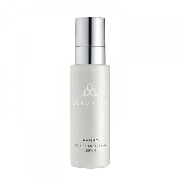 Cosmedix Affirm serum enriched with vitamin E, resveratrol and age-defying biopeptides, Affirm visibly eliminates the appearance of environmental damage and improves the look of photodamaged skin for a firmer and healthier-looking complexion.